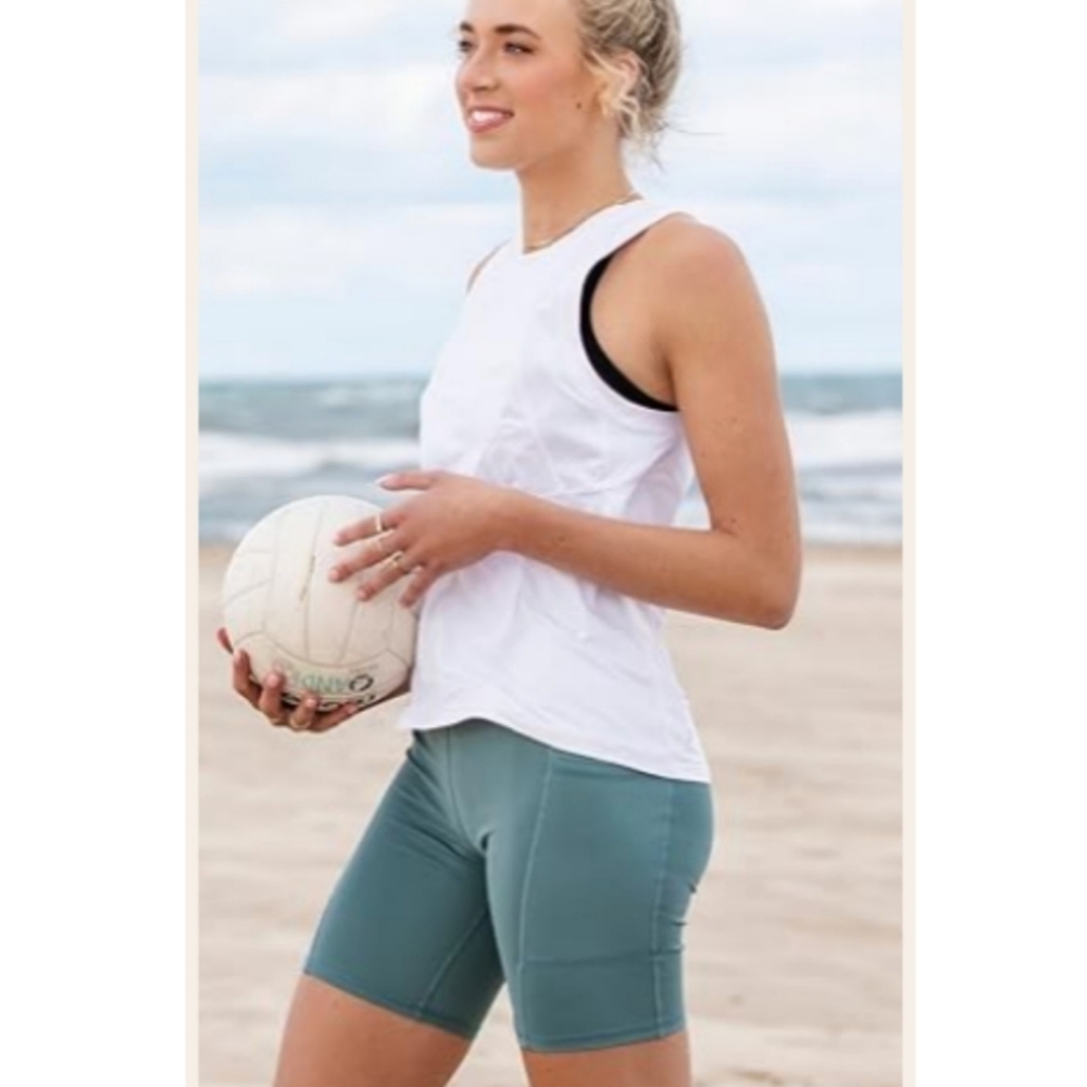 FitKicks Sage Green High Rise Pocket Biker Spandex Shorts Medium